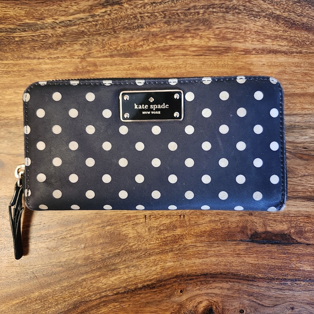 Kate Spade Black and White Polka Dot Full Zip Wallet